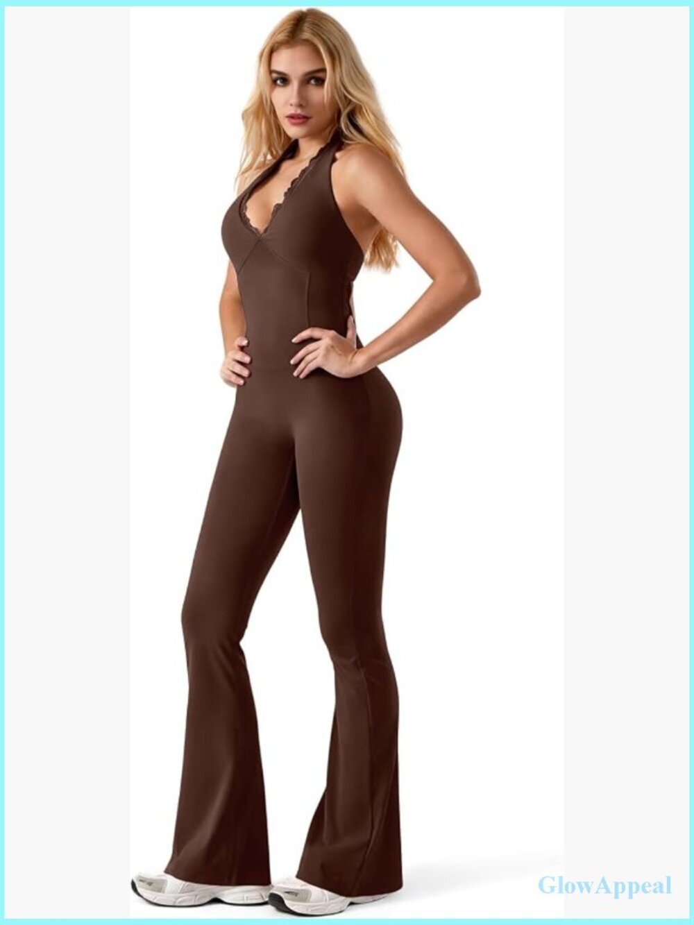 Flare Leg Yoga Jumpsuit Lace Halter One Piece Bootcut Jumpsuit